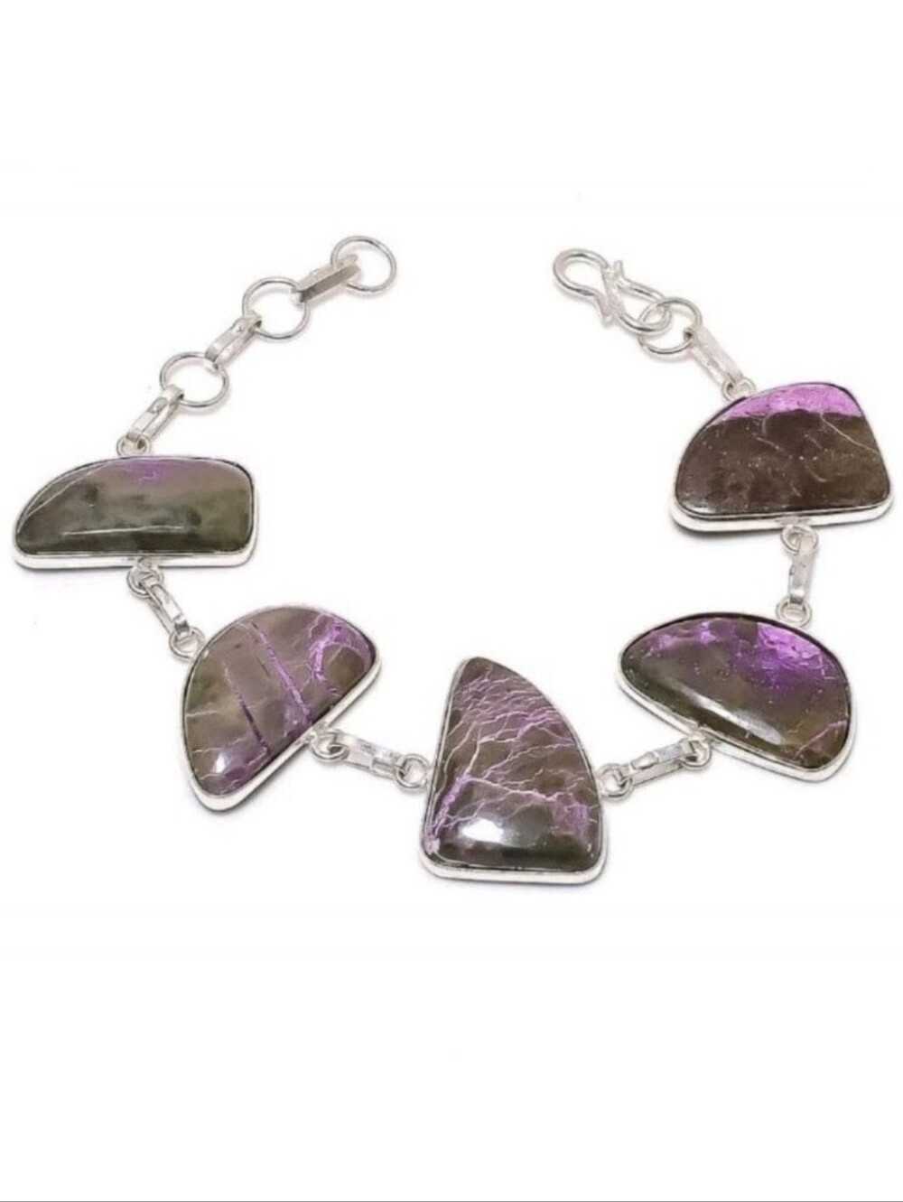 Purpurite Gemstone 925 Sterling Silver Handmade Adjustable Bracelet
